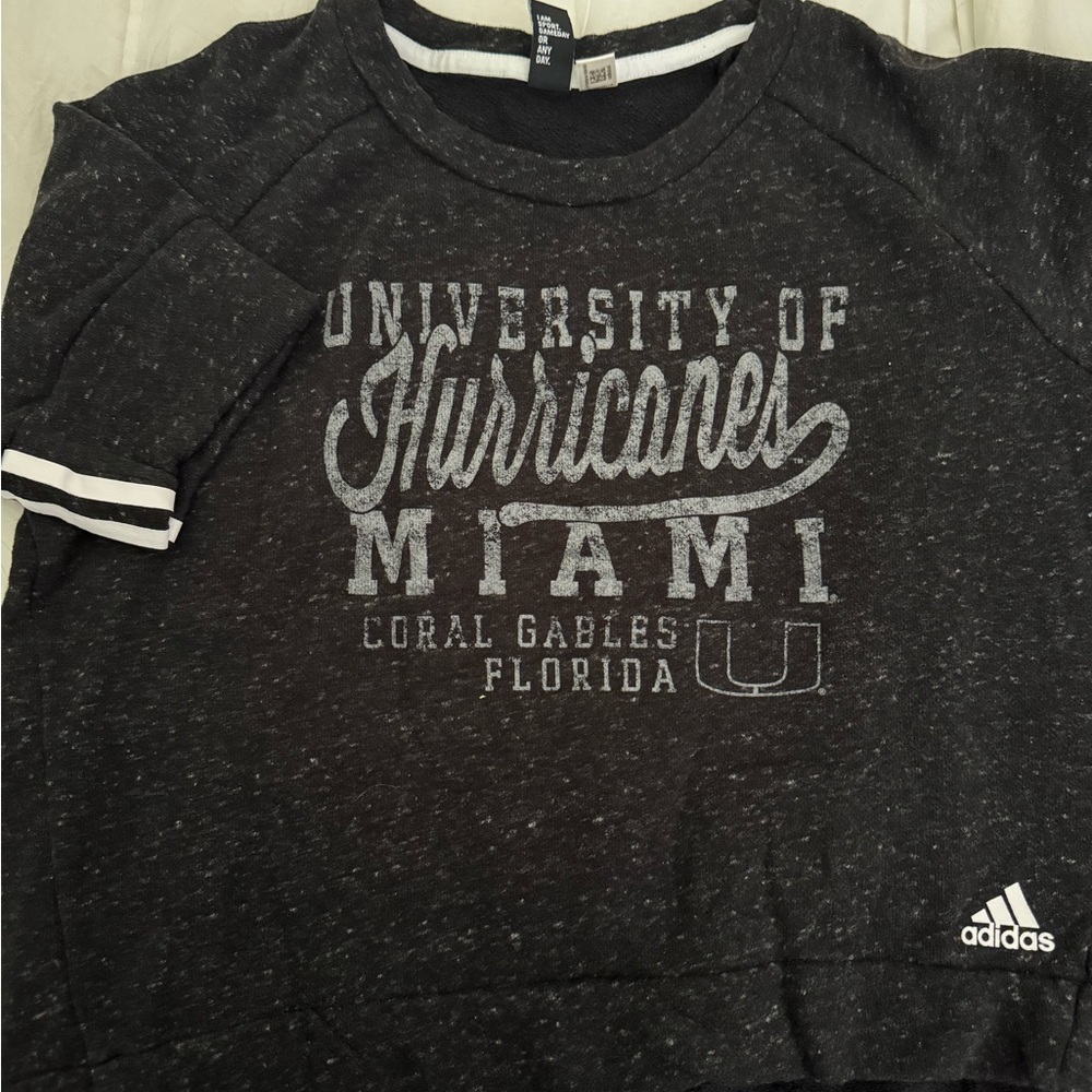 Adidas Miami Hurricanes Dark Gray Short Sleeve Sweatshirt